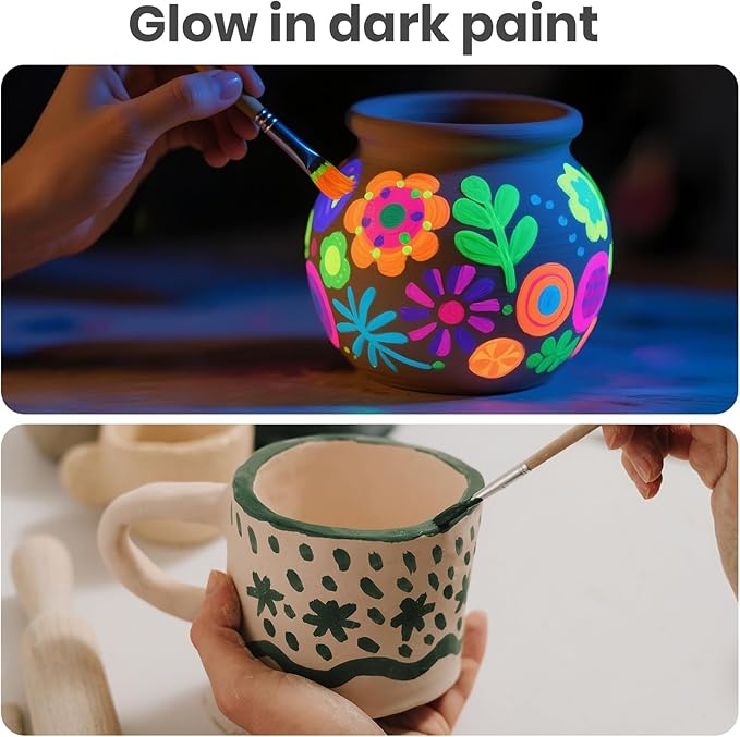 Skirfy Mini Pottery Wheel for Beginners Adults 9.5" Ceramic Machine for Kids Art Craft Glow in Dark Kits 2.2LB Air-Dry Clay,Carving Tools Adjustable Speed,Home Decor DIY Projects Birthday Gift