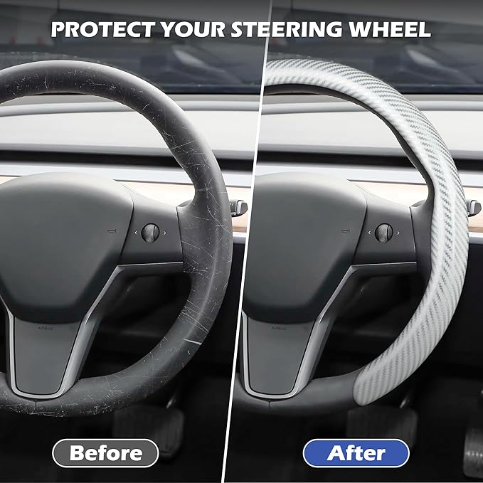 frani Leather Steering Wheel Cover, Universal 15 Inch Premium Non-Slip Steering Wheel Cover White Carbon Fiber Texture