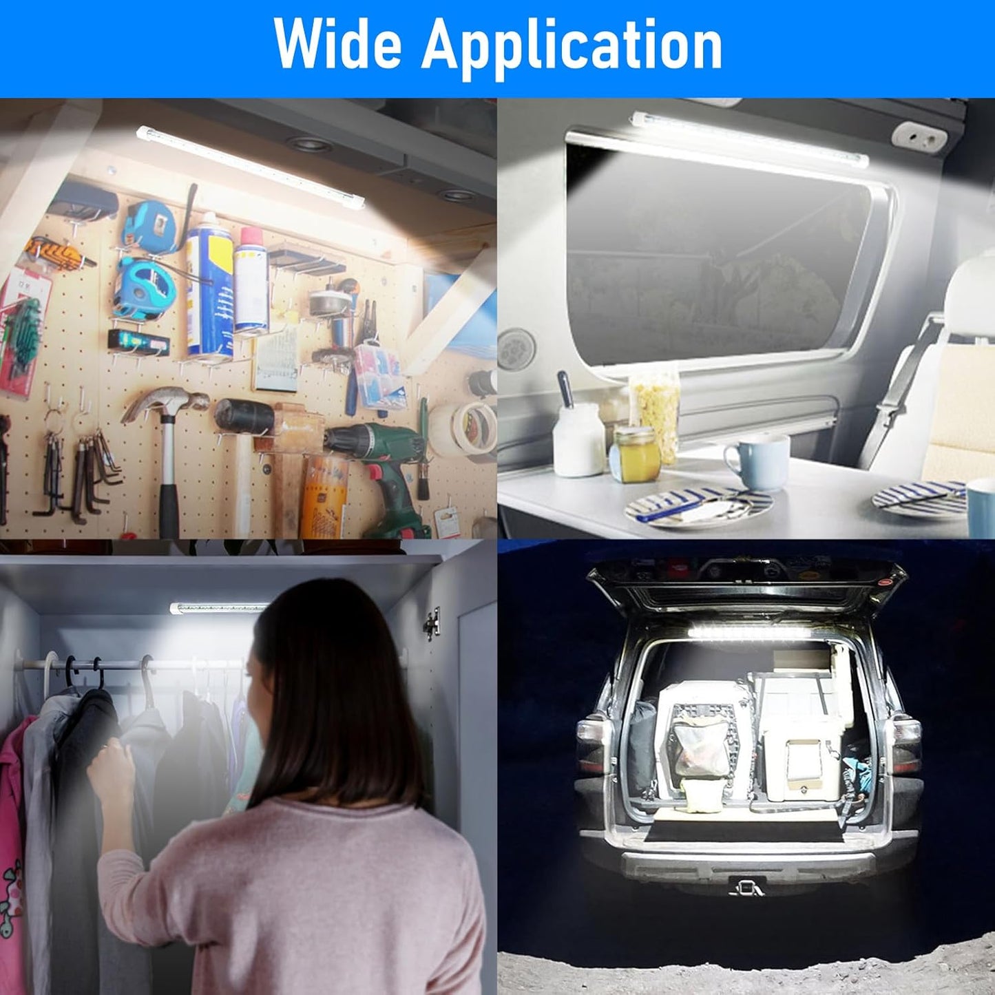 Linkstyle 4PCS 12V Interior LED Light Bar, Super Bright 6500K 12V LED Light Strip Lights with Switch, 48 LEDs 700LM Enclosed Trailer Lamp for Car Truck Camper Van RV, White