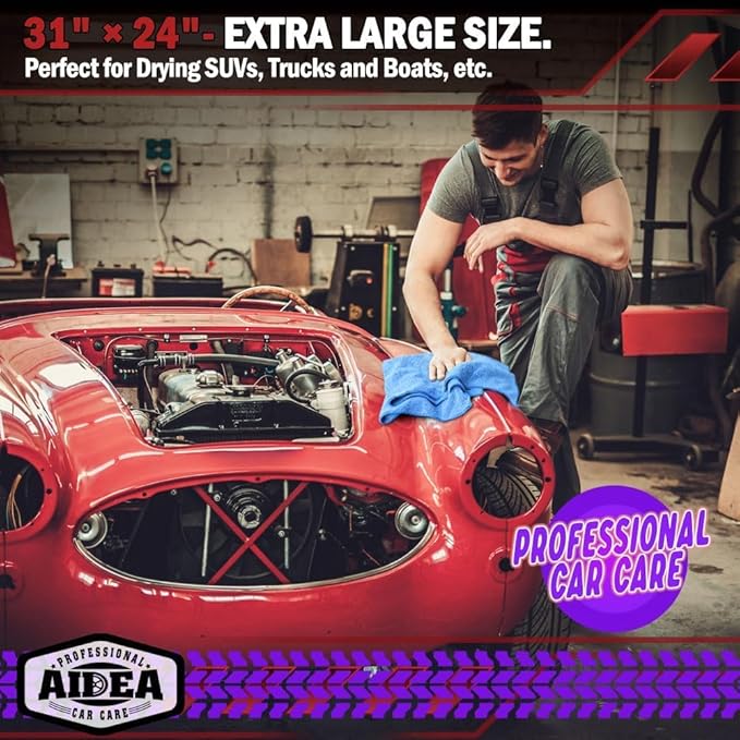 AIDEA Microfiber Towels for Cars-4PK, Large Professional Car Drying Towel, Scratch-Free & Absorbent Drying Towel for Cars, SUVs, RVs, Trucks, and Boats, 24inx 31in, Blue