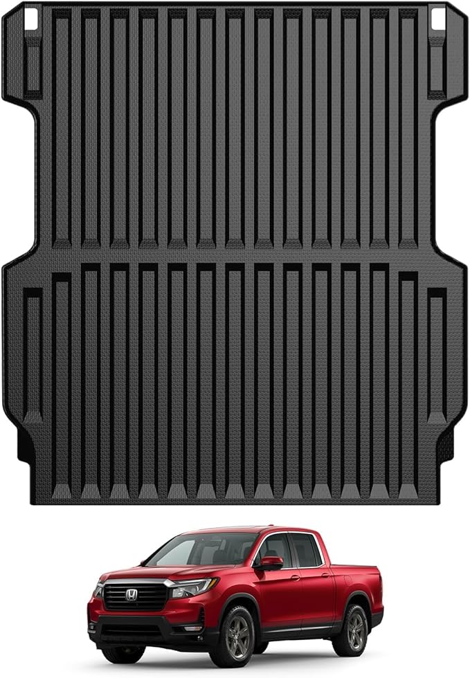 Ecarzo 2025 Upgraded Bed Mat Compatible with 2017-2024 2025 Honda Ridgeline Accessories 5.3FT Bed Liner TPE Cargo Mats Heavy Duty Rear Trunk Mat All Weather Protection