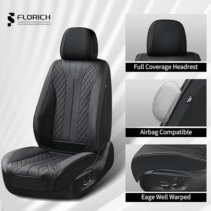FLORICH Automotive Seat Covers, Waterproof Seat Covers, Black Car Seat Cover, Leather Car Seat Covers 2 Pack Car Seat Cushion Protector Universal Fit for Most Cars SUV Trucks