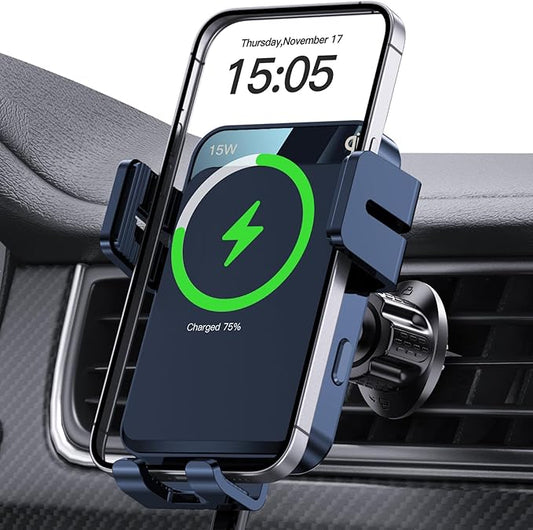 Wireless Car Charger, MOKPR Auto-Clamping Car Mount 15W/10W/7.5W Fast Charging Air Vent Car Phone Mount Compatible with iPhone 15/14/13/13 Pro/12 Pro Max/12 pro/12/11/10 Series, Samsung Galaxy Series