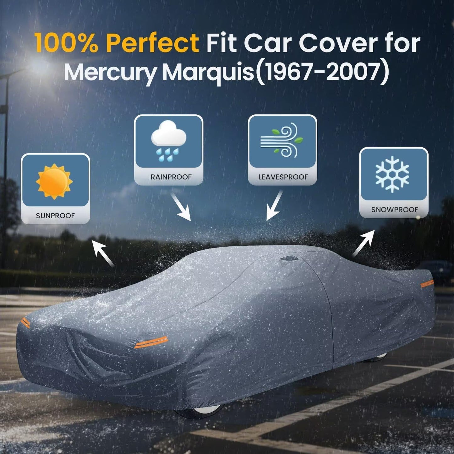Waterproof Mercury Marquis(1967-2007) Car Cover with Breathable Vents, [2025 Upgrade] Premium Covers with Cotton Liner and Zipper Door, Sun Rain Snow Dust Uv Protection.(Gift with Towel)
