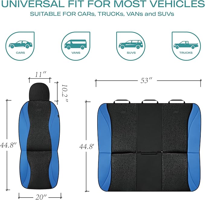 Skechers Car Seat Covers,Leather Seat Covers with GOGA Mat Technology,Waterproof Car Seat Covers Front Seats,Airbag Compatible,Comfort Universal Fit for Most Cars,Vans,Trucks,SUVs,Blue