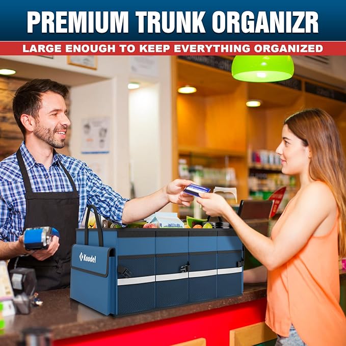 K KNODEL Car Trunk Organizer with Lid, Collapsible Car Trunk Storage Organizer, Car Organizer and Storage for SUV, Truck, Sedan (Medium, Blue)