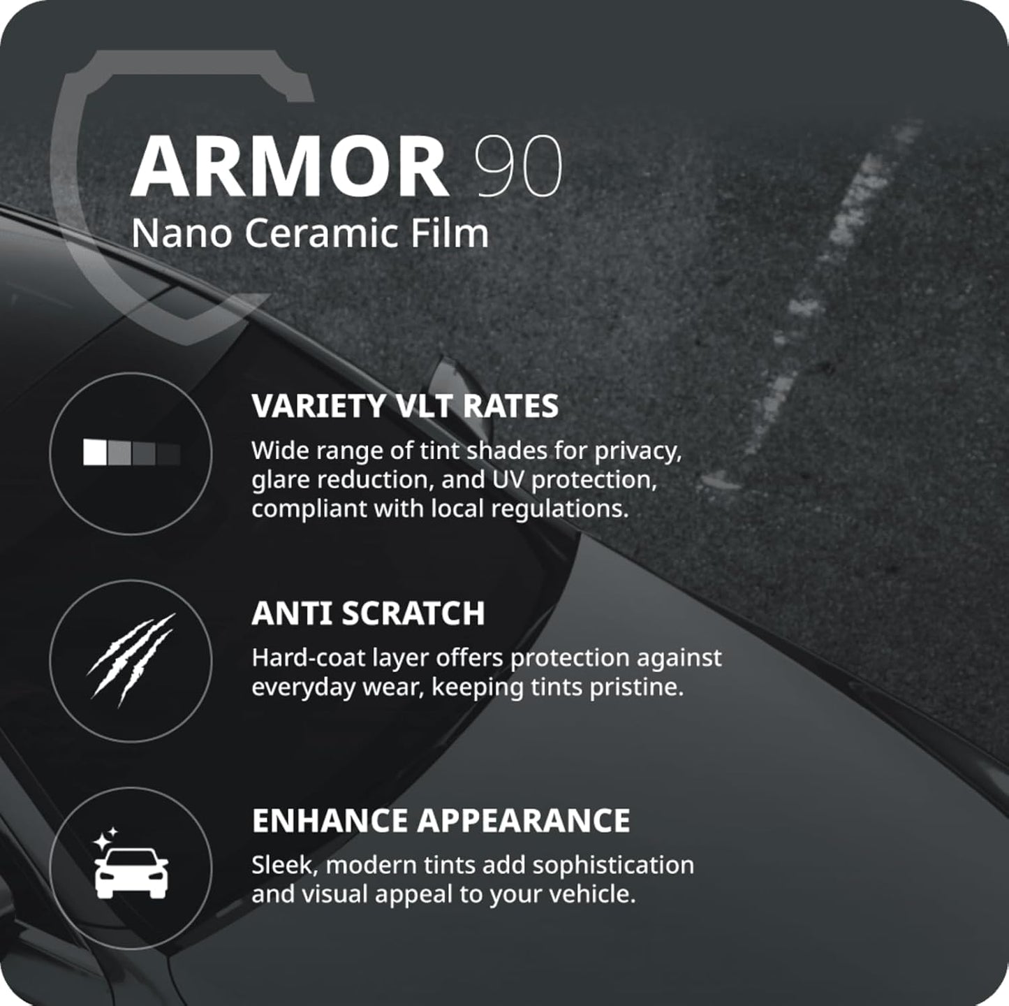 Nano Ceramic Window Tint Film for Cars and Building, Charcoal, 2 Ply Scratch Resistant, Heat Control, and UV 99%, IR 93% Rejection, 35% VLT, 36inx100ft