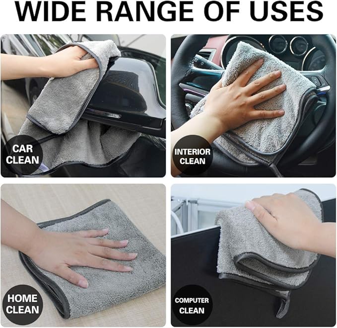 SINLAND Microfiber Car Drying Towels Scratch Free Ultra Absorbent Cleaning Cloths for Household, Car Washing, Drying and Auto Detailing 380gsm 16in x 16in 6 Pack