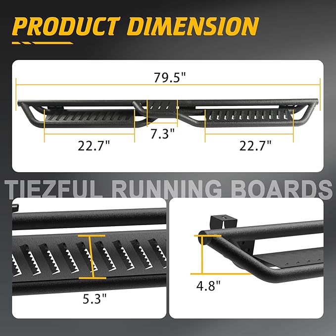 Running Boards Compatible with Chevy Colorado GMC Canyon 2015-2025 Crew Cab Two Stairs Offroad Heavy-Duty Steel Rock Sliders Step Bars Nerf Bars fit for 2015-2025 Chevrolet GMC Canyon CrewCab