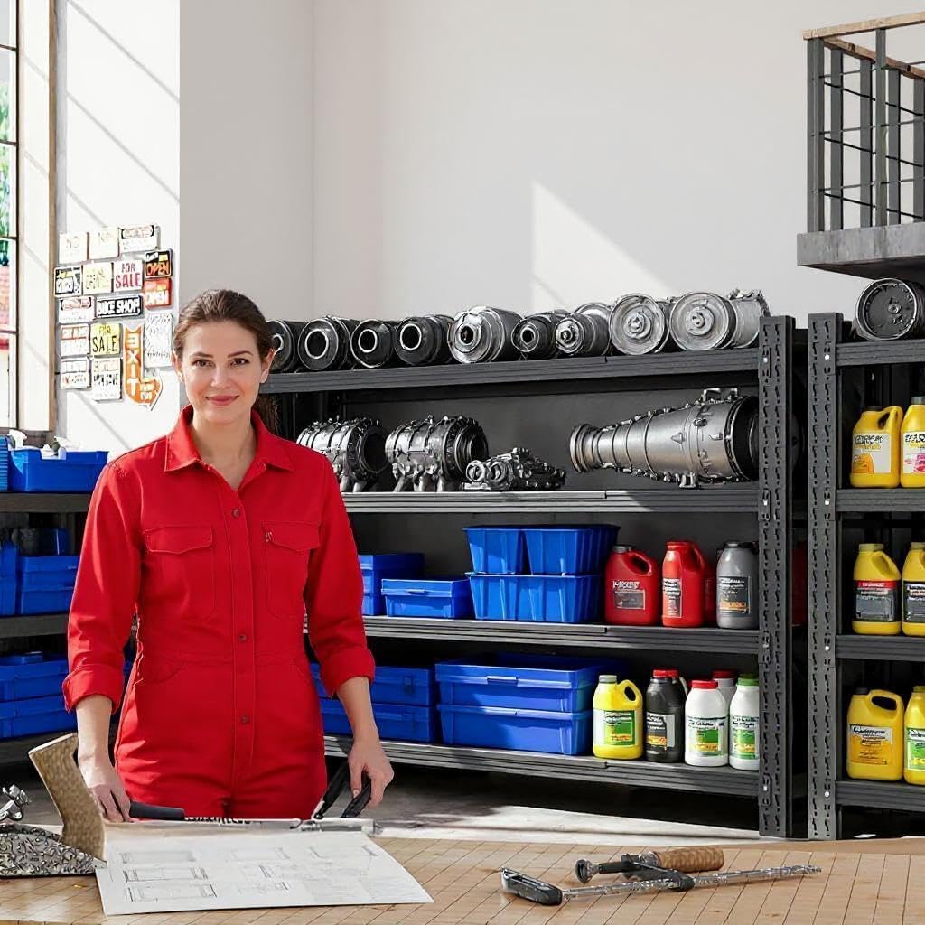 59" W Garage Shelving Heavy Duty, 4 Tier Metal Garage Shelves Adjustable Storage Shelving Unit for Garage, Warehouse, Industrial Shelves