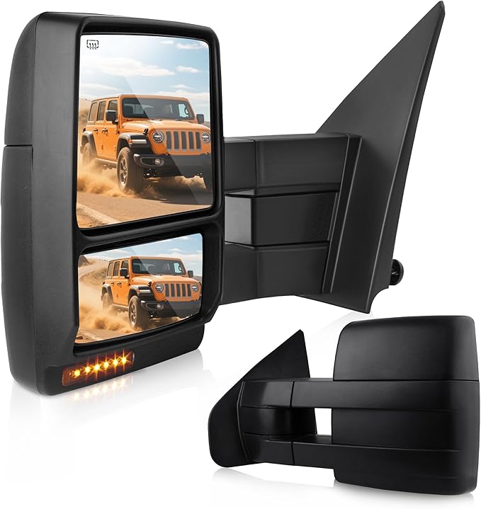 DWVO Towing Mirror Compatible with 2007-2014 Ford F150 Series Pickup Mirrors, Power Heated LED Signal Puddle Light Manual Telescoping (a Pair)
