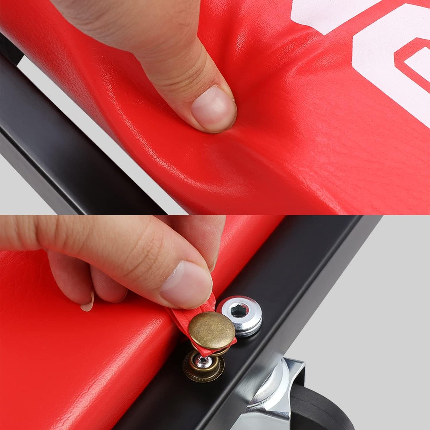 DNA Motoring TOOLS-00192 48" 2 IN 1 Folding Rolling Garage Shop Creeper Roller Seat, 7 Pcs 2" Casters, 350 Lbs Weight Capacity, Red