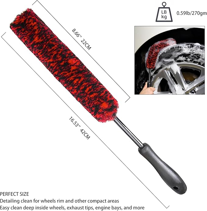 Metal Free Soft Wheel Cleaner Brush, Synthetic Wool Car Cleaning Brush, Highly Water Absorption, Dense and Durable Tire Brush for Cleaning Wheels, Rims, Spokes, Fenders, Engines…