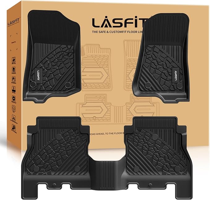 LASFIT Floor Mats for Jeep Wrangler JL 2018-2025 Unlimited 4 Door Gas/MHEV Type (Not Fit for JK or PHEV) All Weather TPE Custom Fit Car Mats Floor Liners 1st & 2nd Row, Black