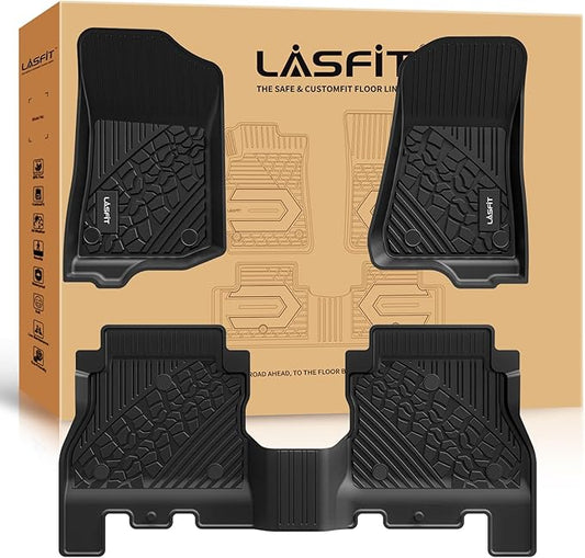 LASFIT Floor Mats for Jeep Wrangler JL 2018-2025 Unlimited 4 Door Gas/MHEV Type (Not Fit for JK or PHEV) All Weather TPE Custom Fit Car Mats Floor Liners 1st & 2nd Row, Black