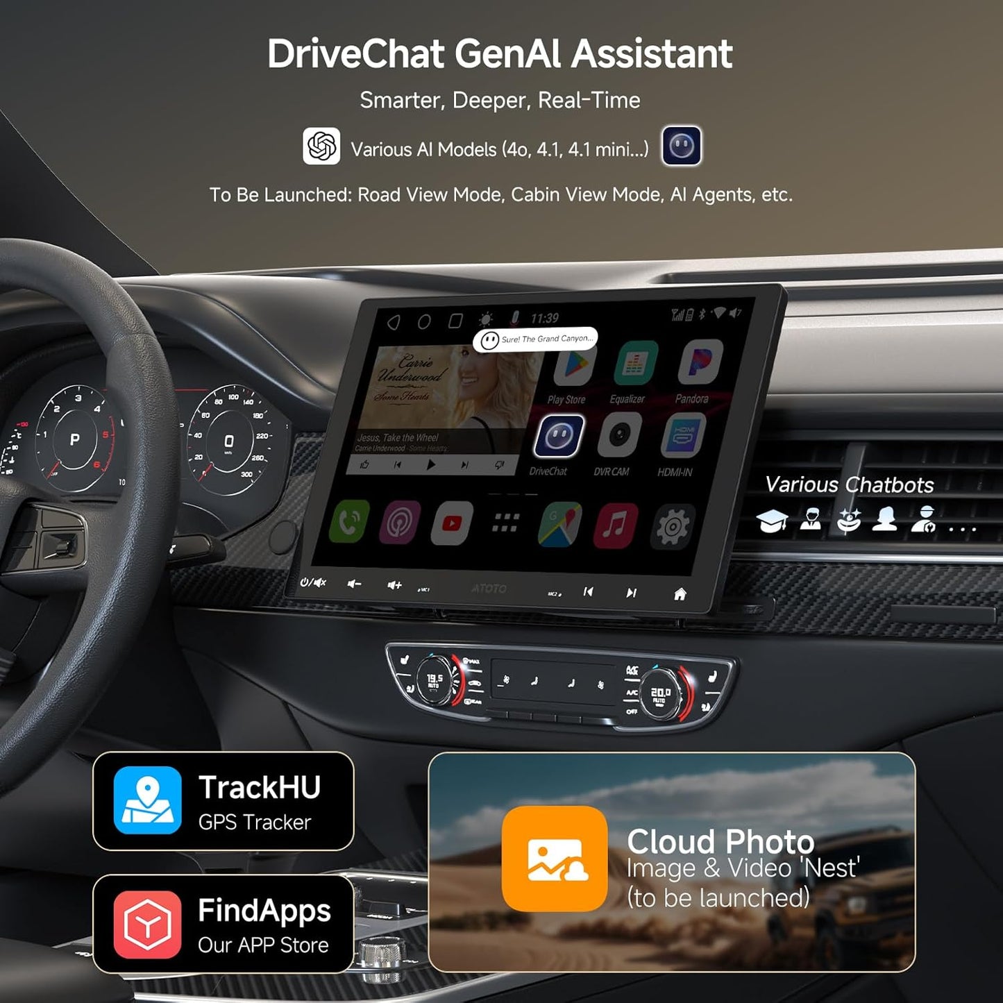 10" Android Car Stereo for Double Din & Single Din, Floating Screen Head Unit with 4G LTE, Dual BT, Wireless CarPlay&Android Auto, AI-Chat, 4G+32G, Backup Camera with Live Rear View