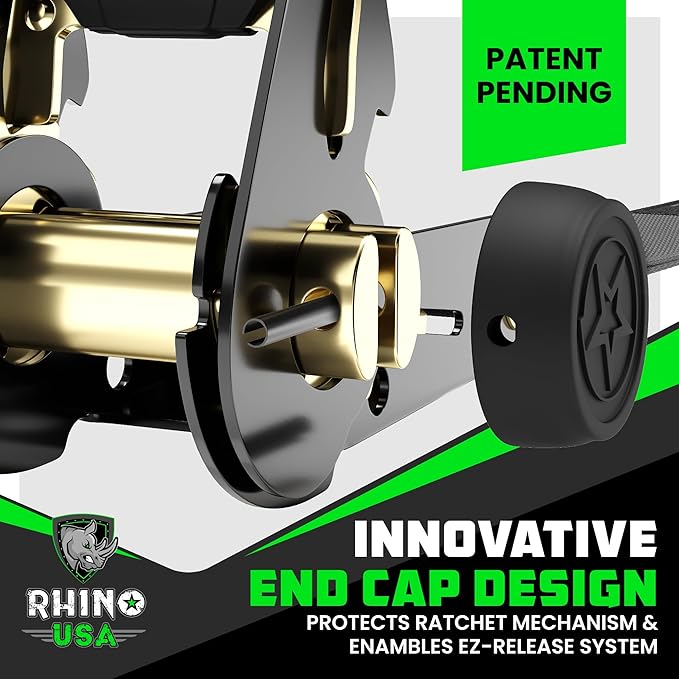 Rhino USA Ratchet Straps Tie Downs (4-Pack) - 1 Inch x 15 Feet (1,823lb Break Strength) - Ultimate Tie Down Straps with Safety S Hooks - for Trucks, Cargo, Moving, Appliances - Grey