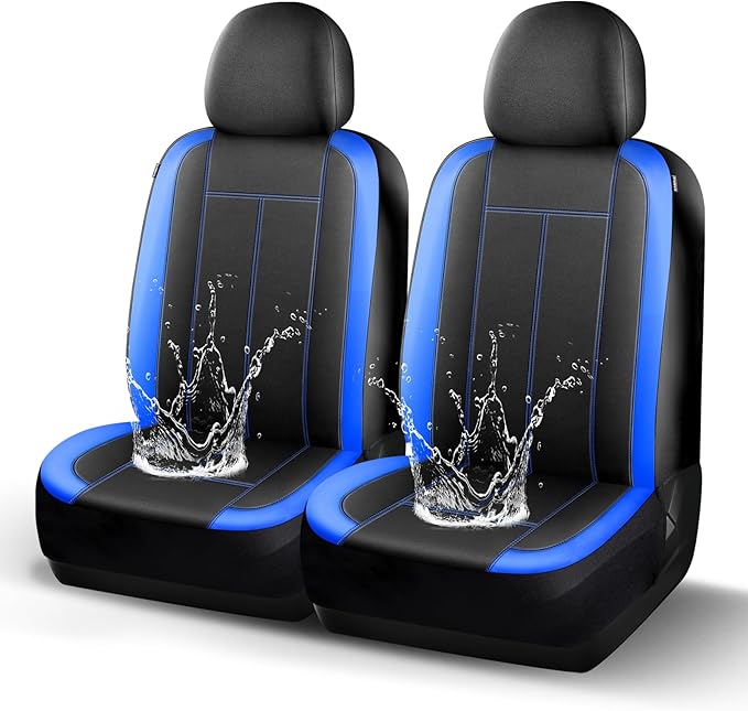 Waterproof Seat Covers, Neoprene Lining Car Seat Covers Premium Cloth, Car Seat Cover Front Seats Airbag Compatible, Durable, Universal Fit for Most Cars,Trucks,SUVs(Black Blue 816)