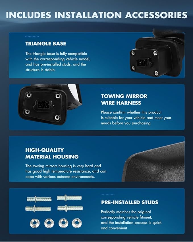 ECCPP Tow Mirrors Towing Mirrors Compatible With 2019-2023 For Chevy silverado 1500 With Left Right Side Blind spot light With Power Heated light on cover puddle light Temp sensor