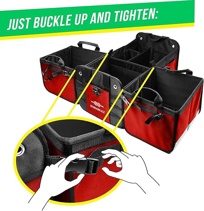 Extra Large Car Trunk Organizer for SUV - Trunk Storage - Modular Configurable Detachable Collapsible - Minivan Truck Sedan Van - 4 Compartment XXL, Red