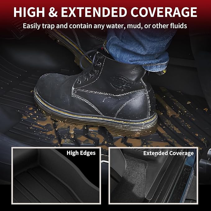 LASFIT Floor Mats for Toyota Tundra 2014-2021 CrewMax Cab, All Weather Custom Fit Floor Liner for Tundra SR5/TRD/Limited TPE Mats Front&Rear 2 Row Car Mats, Black