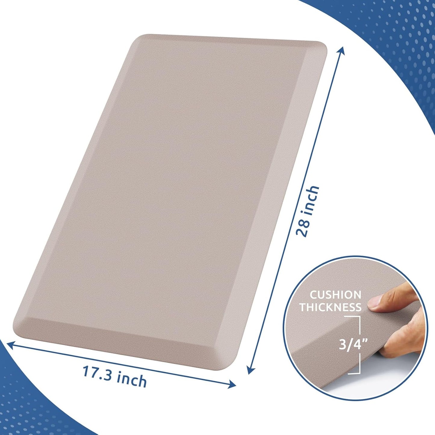 KitchenClouds Kitchen Mat Cushioned Anti Fatigue Kitchen Rug 0.8inch Waterproof Non Slip Kitchen Rugs and Mats Standing Desk Mat Comfort Floor Mats for Kitchen Sink Office (17.3"x28",Khaki)