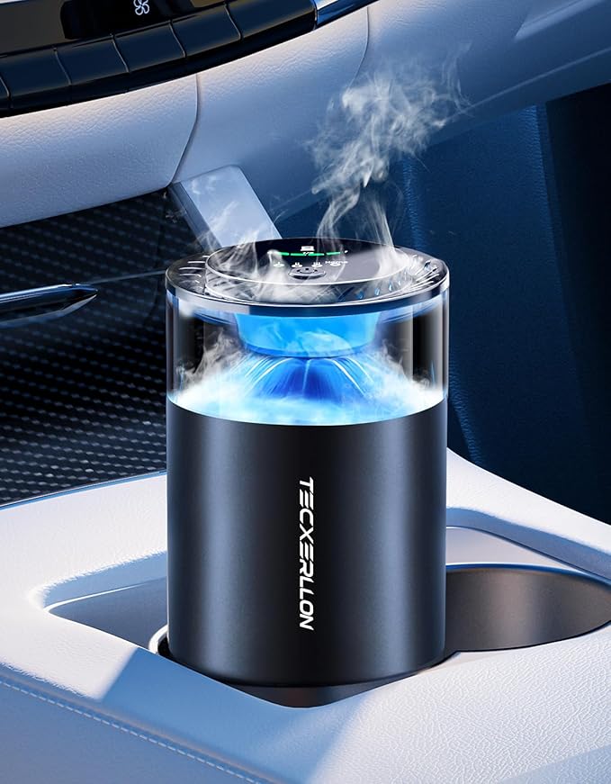 Car Air Freshener, Car Diffuser with Smart Spray Modes (4 Settings) & Essential Oil Monitor, 1600 Sprays USB-C Rechargeable, Auto On/Off, 2 Scents Refills, Car Scent with Ambient Light