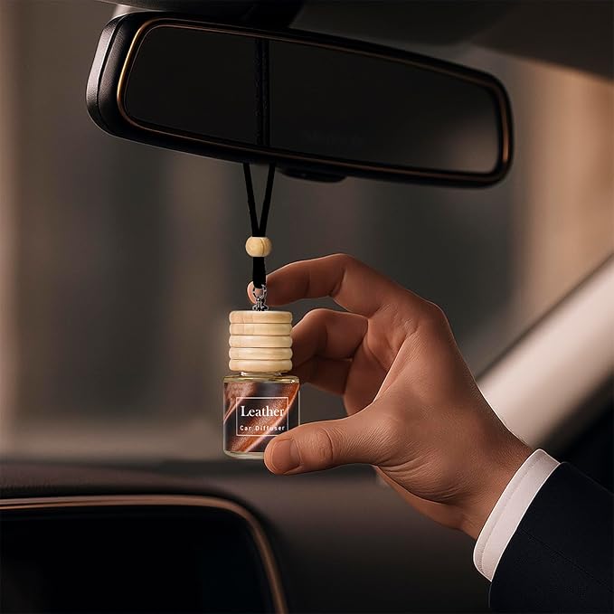 Hanging Car Air Freshener, Teakwood, Leather, Ice, 3 Pack, Essential Oil Car Diffuser, Long Lasting Air Fresheners for Men