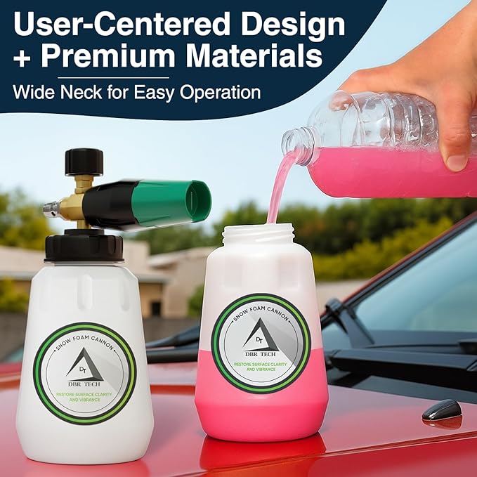 Foam Cannon for Pressure Washer, 1.1mm Orifice, 1000-4000 PSI, 1/4 Inch Quick Connector, Wide Neck and Adjustable Spray, Heavy Duty Car Snow Foam Blaster for Superior Foaming & Deep Clean, Green
