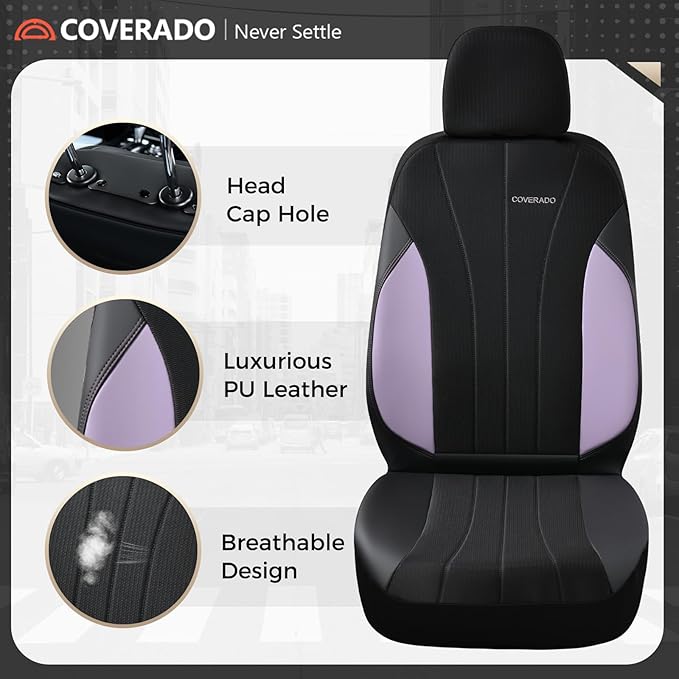 Coverado Car Seat Covers 2-Pack, Seat Covers, Waterproof Leather Car Protectors Front Seats, Luxury Universal Fit Seat Covers for SUV, Truck, Sedan and Most Vehicles
