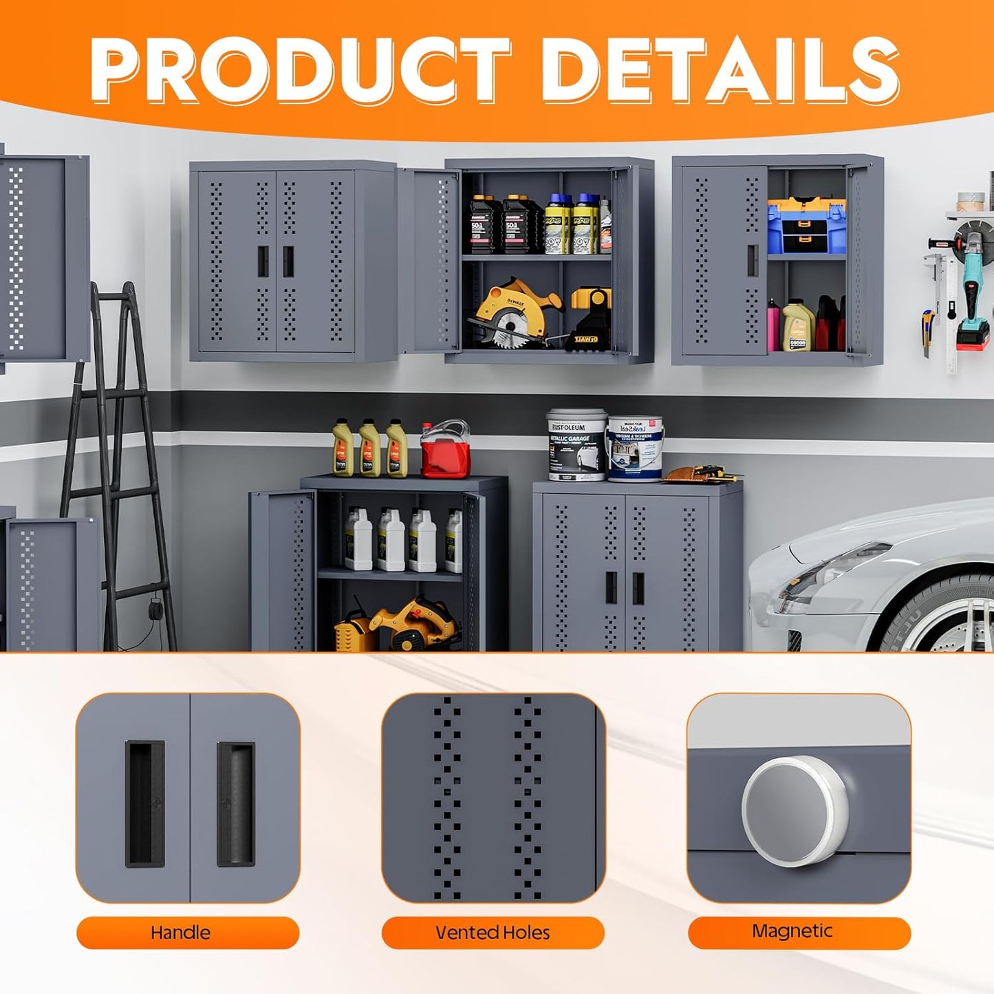 Metal Wall Storage Cabinet Steel Wall Mounted Garage Storage Cabinet with Adjustable Shelf and Doors for Basement Utility Room Warehouse Kitchen