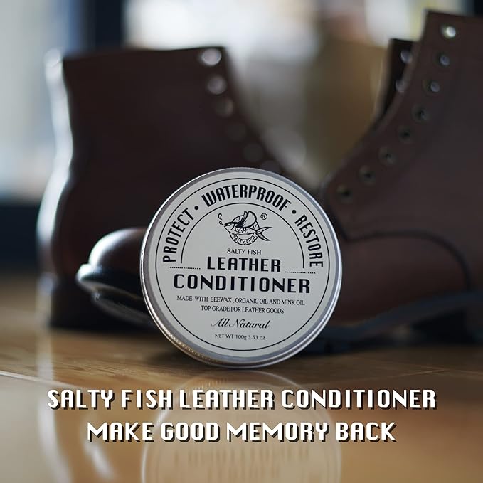 SALTY FISH All-Natural Leather Conditioner and Cleaner,Made with Mink Oil Beeswax,Protect Soften Waterproof Leather Furniture,Car Seats,Shoes,Boots,Bags (7.5 Oz)