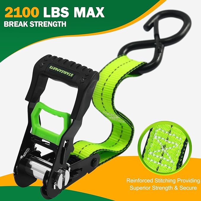 Motorcycle Tie Down Strap (4PK) - 2,100lb Break Strength Premium 15ft Ratchet Tie Down Straps Set, Soft Loop Ratchet Straps for Moving Appliances, Lawn Equipment, Cargo Straps for Trucks