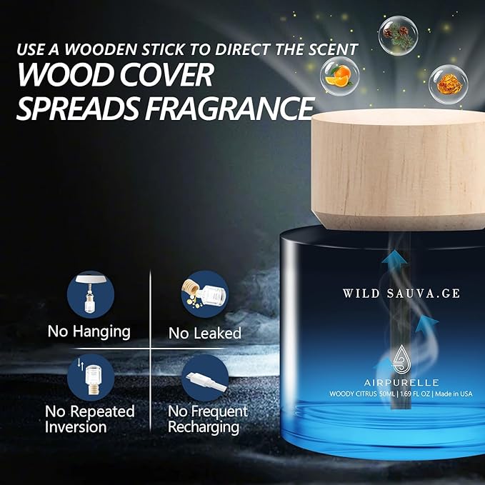 Car Air Freshener for Men & Women – Long-Lasting Woody Citrus Essential Oil Diffuser for Car Cup Holder – 50ML (1.7 FL OZ) Car Scent Diffuser, Inspired by Perfume – Made in USA