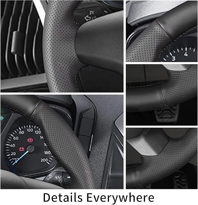 Hand Sewn Steering Wheel Cover,Fit for Ford 2014 Transit Connect Wagon/2013 Transit Custom/2012 Tourneo Custom Concept,Non-Slip Breathable Microfiber Leather Steering Wheel Cover on Wrap DIY