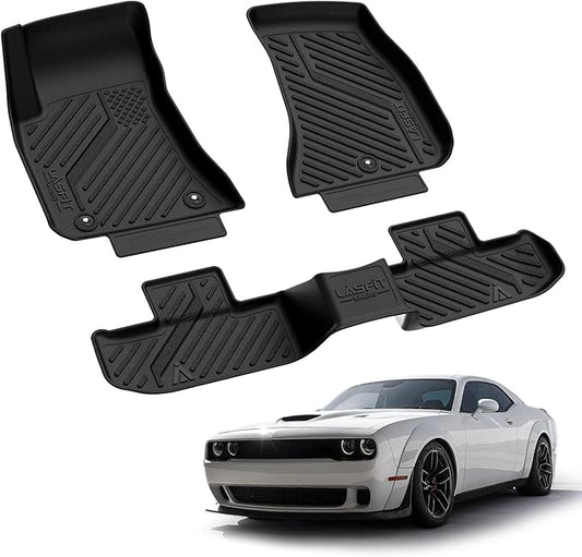 LASFIT Floor Mats 2015-2023 for Dodge Challenger RWD(Not for AWD), All Weather TPE Custom Fit Car Mats Floor Liners 1st & 2nd Row, Black
