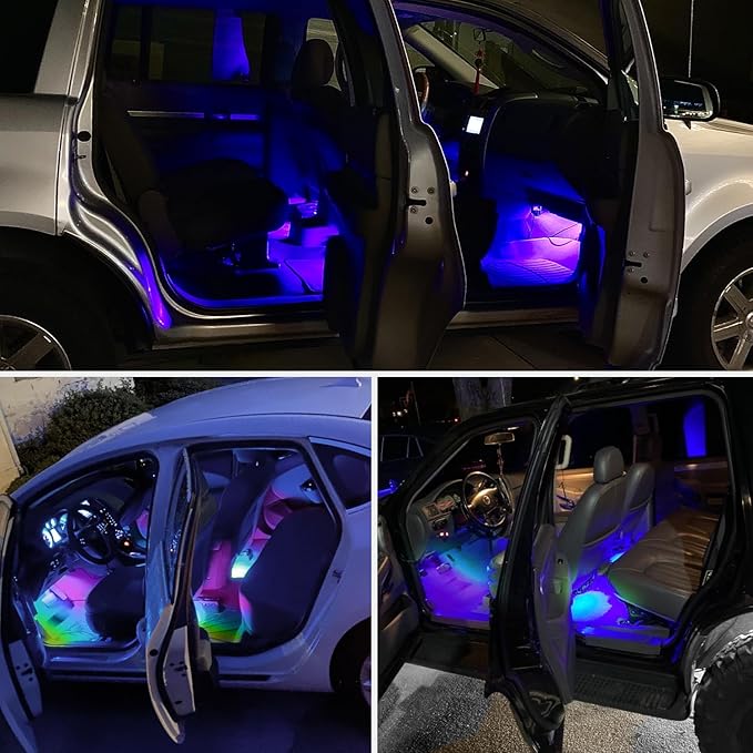 Nilight 4PCS Interior Car Strip Lights Cigarette Lighter Dream Color RGB-IC 12V DC with App Remote Control Multicolor Under Car Dash Lighting 2 Lines Design Music Sync Mode for Cars Truck ATV UTV