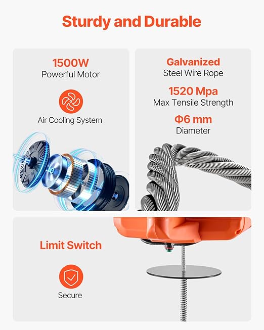 VEVOR 3-in-1 Electric Hoist Winch, 1100 lbs Capacity, 1500W Portable Power Winch, 30 ft Lifting Height, 16 ft/min with Wire and Wireless Remote Control, for Garage, Warehouse, Factory Lifting Towing