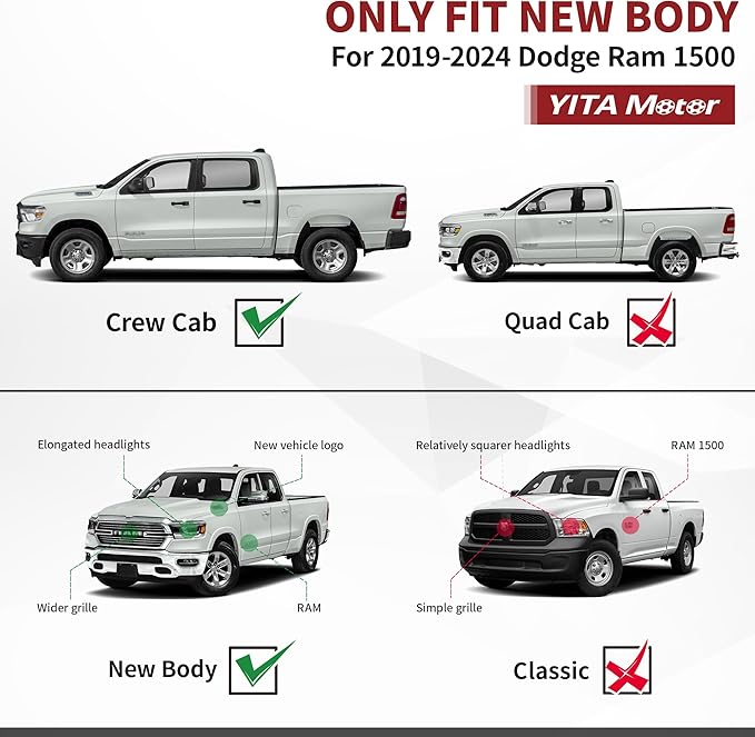 YITAMOTOR Running Boards Compatible with 2019-2025 Dodge Ram 1500 Crew Cab New Body Style Nerf Bars Side Step (Exclude 1500 Classic)