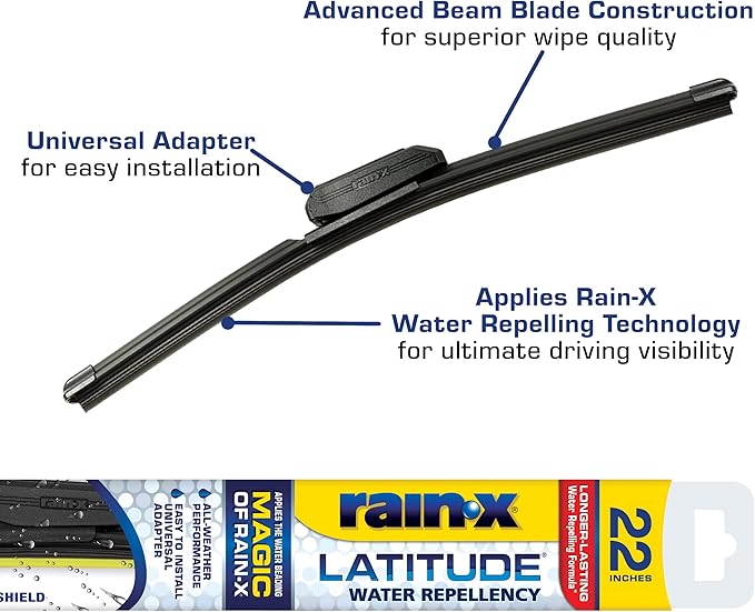 Rain-X 5079279-2 Latitude 2-In-1 Water Repellent Wiper Blades, 22 Inch Windshield Wipers (Pack Of 1), Automotive Replacement Windshield Wiper Blades With Patented Rain-X Water Repellency Formula