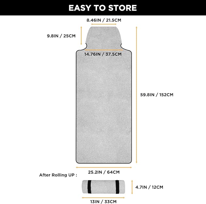 Waterproof Seat Cover Towel, 2PCS Premium Sweat Carseat Protector, Perfect for Universal Anti-Slip Car Truck SUV Seat, Great for Surfing Yoga Gym Workout, Gray