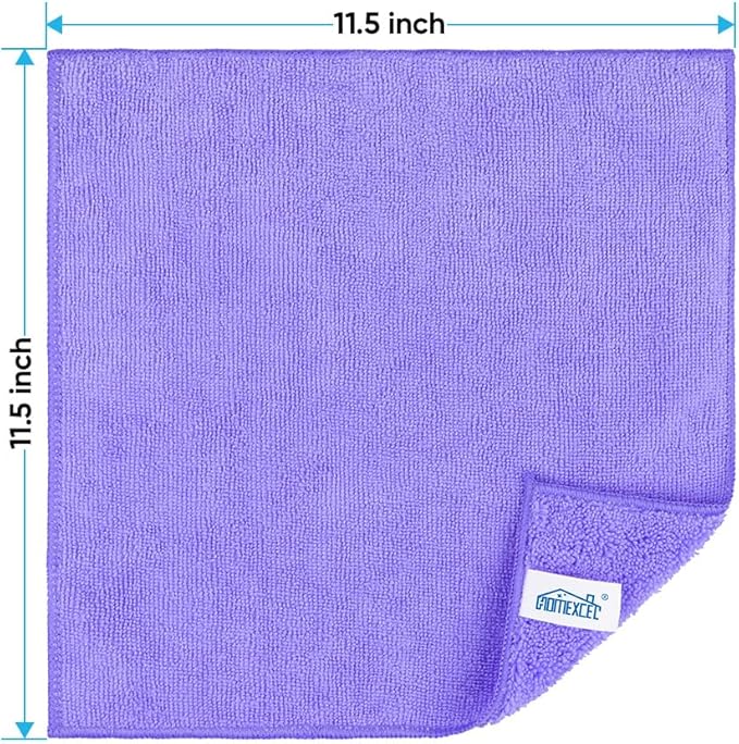 HOMEXCEL Purple Microfiber Cleaning Cloth, 12 Pack Premium Microfiber Towels for Cars, Lint Free, Scratch-Free, Highly Absorbent, Reusable Cleaning Rags for Car, Household, Kitchen, Window,11.5"X11.5"