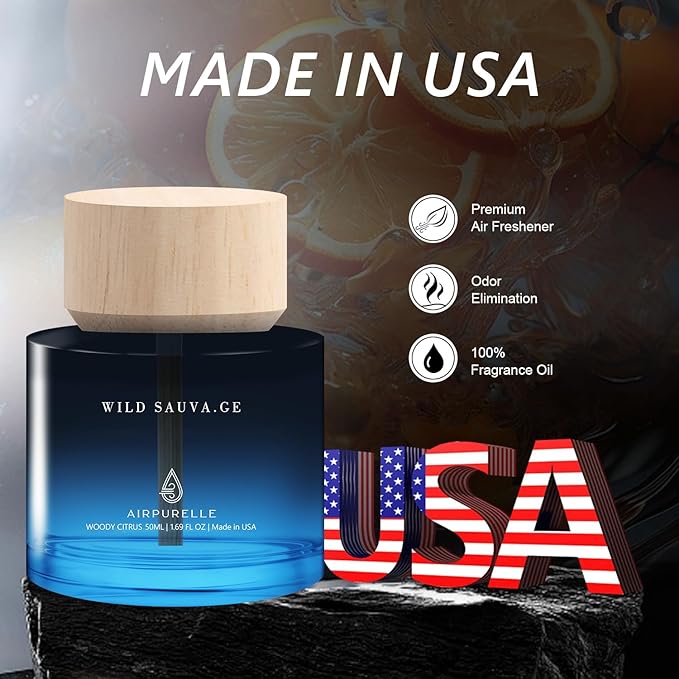 Car Air Freshener for Men & Women – Long-Lasting Woody Citrus Essential Oil Diffuser for Car Cup Holder – 50ML (1.7 FL OZ) Car Scent Diffuser, Inspired by Perfume – Made in USA