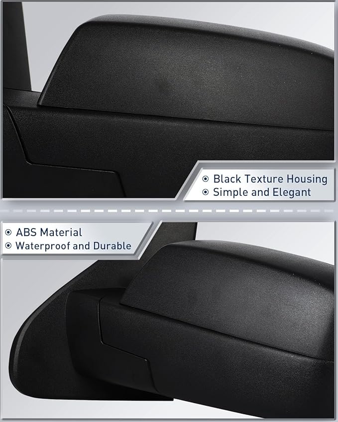 ECCPP Towing Mirrors Tow Mirrors Fit For 2014-2018 For Chevy Silverado 2014-2018 For GMC Sierra With Left Right Side Power Heated Turn Signal Light On Glass Black Texture Manual Folding