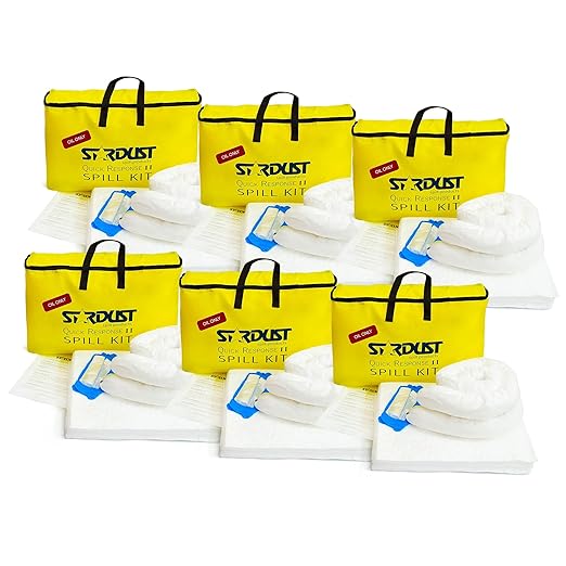 Stardust Spill Products Oil-Only Spill Kit – OSHA Compliant Solution for Vehicles, Industrial, & Restaurant Use, Emergency Response Oil Cleanup, 6-Pack