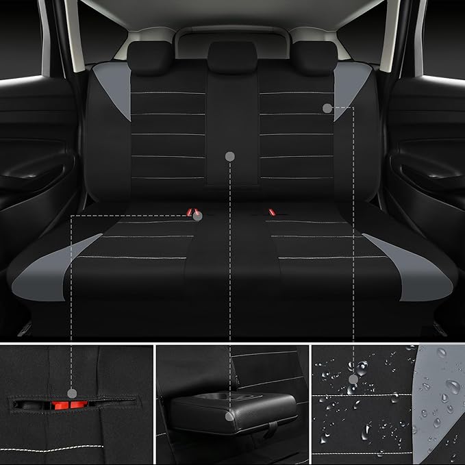 CAR PASS Waterproof Car Seat Covers Full Sets, Universal Fit Seat Covers for Cars, EVA Neoprene Seat Cover Set Full Sets, Interior Covers for Auto SUV,Vans,sedans, Trucks,(Black and Gray)