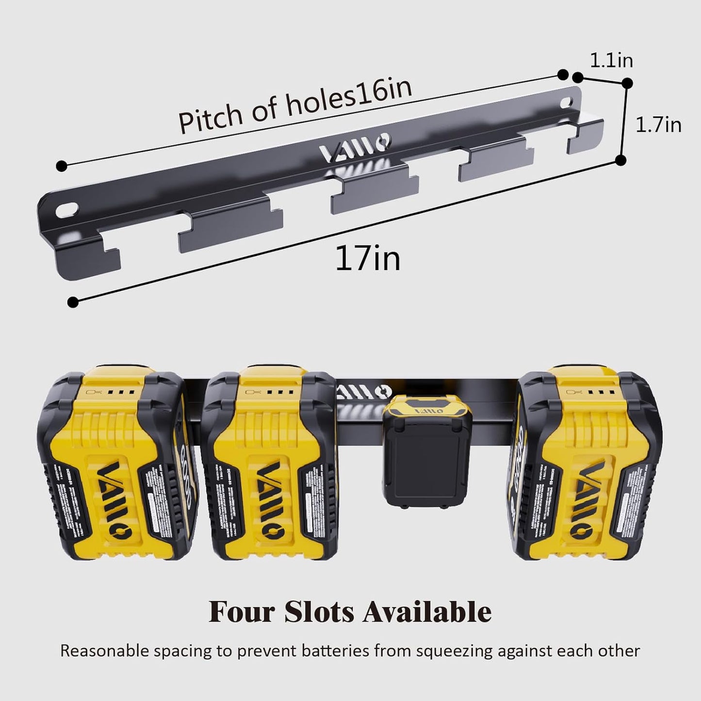 VAIIO Battery Rack Holder 20V 60V 12V, Wrought Iron Heavy Duty Thickened Batteries Slots, Stealth Battery Wall Mount Organizer Garage Storage,Workshops,Shelves