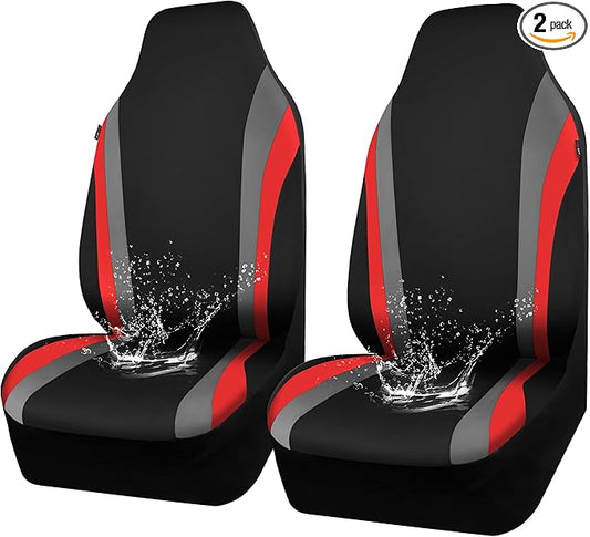 CAR PASS AquaShield Neoprene Waterproof Car Seat Covers Front Seats Only, High Back Bucket Seat Covers,Airbag Compatible,Seat Covers for Women Girl, Universal Fit for Auto Truck Van SUV (Black Red)