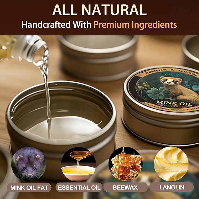 Mink Oil for Leather Boots, Leather Cleaner and Conditioner 3.53oz, All-Natural and Waterproof