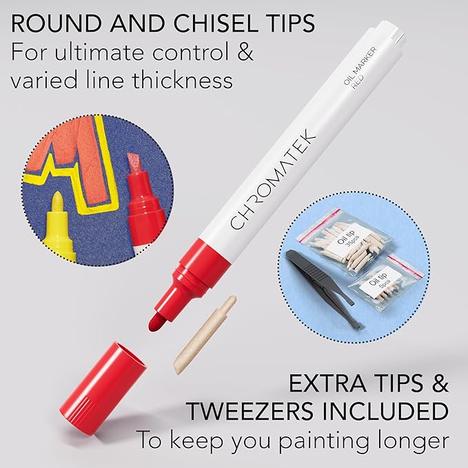 CHROMATEK Dual Tip Oil Based Paint Markers - 30 Colors Permanent Paint Pens for Rock Painting, Canvas, Glass, Wood, Stone & DIY Art Supplies - Quick Drying Waterproof Pen with Video Tutorials & Ebook